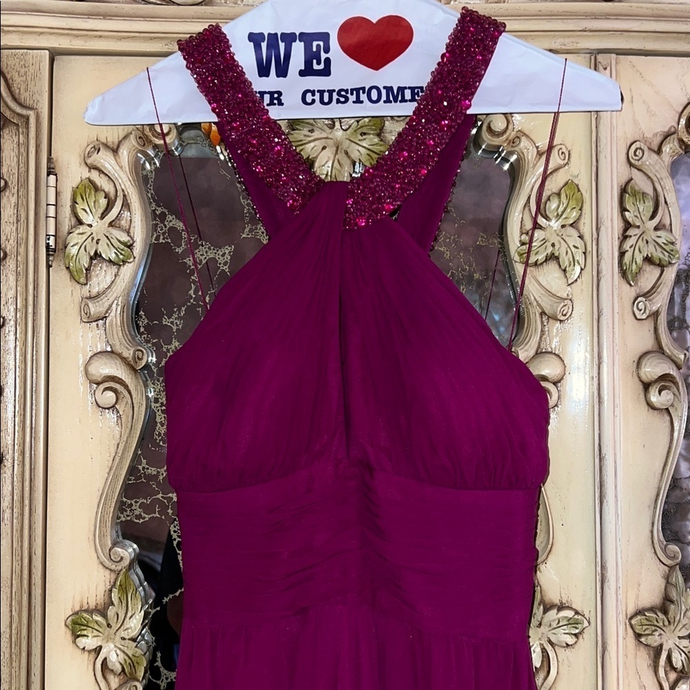 Aidan Mattox Burgundy Halter Gown - Picture 4 of 11